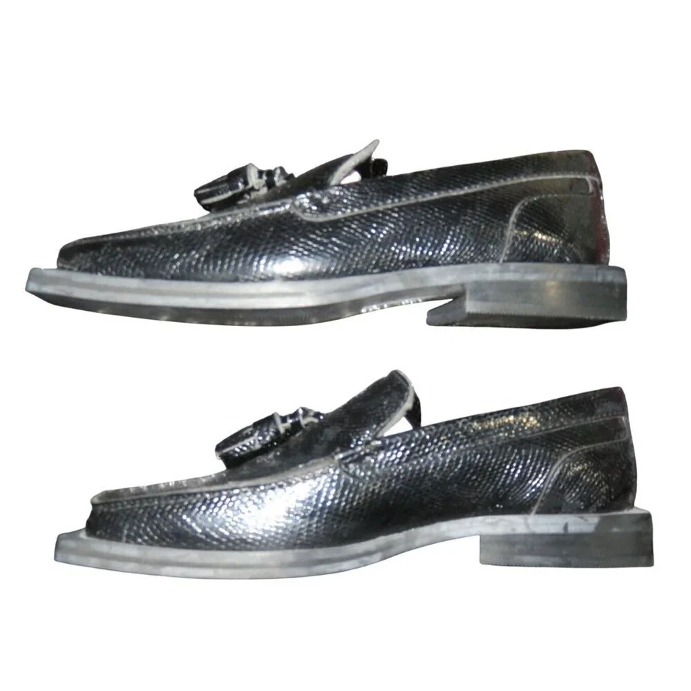 ASOS Black Snakeskin Embossed Vegan Leather Square toe tassel loafer size 7